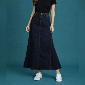 VTG WAH JEANS 1970s Grunge Denim Godet Longline Skirt 14W